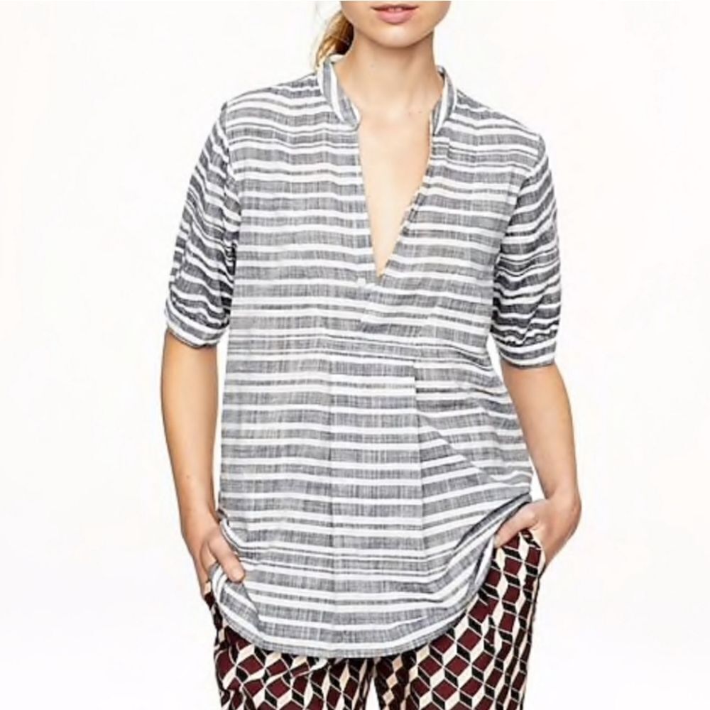J. Crew Blue & White Striped Gauze Tunic (S)